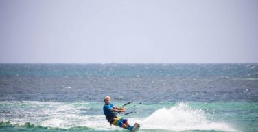 Top 10 Kenya Tourist destination, rhinos, water games Top 10 tourist destinations KENYA, Watamu: In a photograph taken by Make It Kenya 16 January 2016, Ben Kelliher of Tribe Watersports catches wind and wave during a kitesurfing display off a beach of the Indian Ocean coastal village of Watamu. MAKE IT KENYA PHOTO / STUART PRICE.