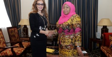 H.E. Vice President of the United Republic of Tanzania, Dr Samia Suluhu Hassan (right) and Dr Rasha Kelej, CEO of Merck Foundation (left)