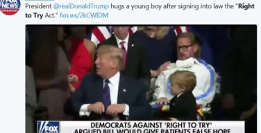 President @realDonaldTrump hugs a young boy after signing into law the "Right to Try Act." https://fxn.ws/2kCWIDM