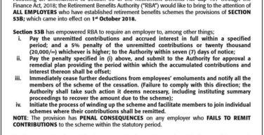 RBA warns employers on non-remittance of pension dues